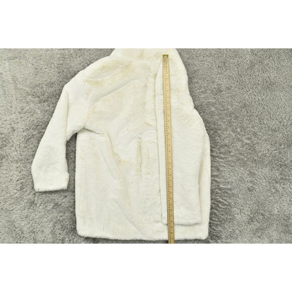 NEW Express White Overcoat Medium Faux Fur Solid Full Zip Long Sleeve Polyester - Picture 6 of 8